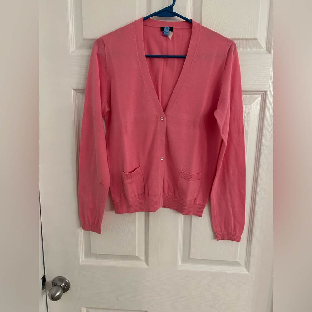 J.crew Vintage Pink Cardigan Fine 100% Cotton. Size Medium.